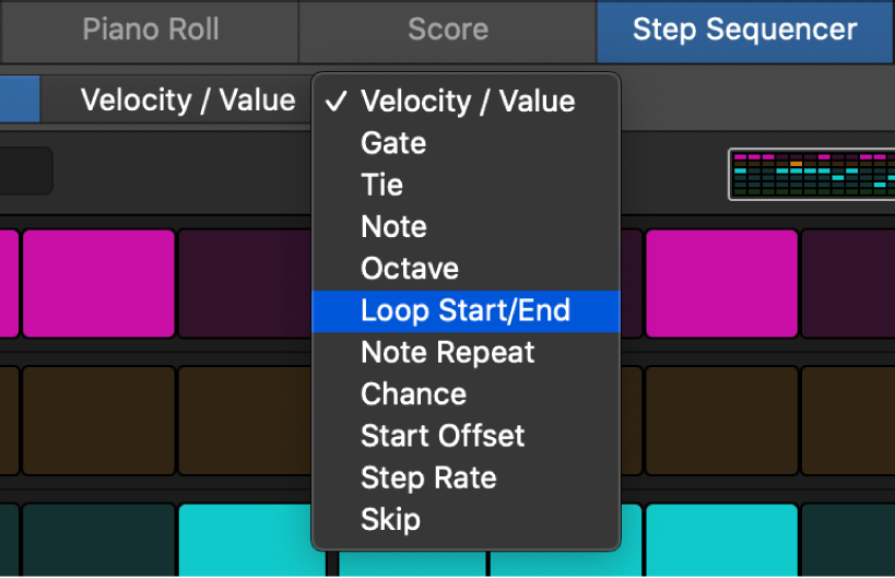 shows the Step Sequencer Edit Mode menu with the 11 possible modes